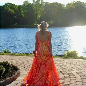 Elegant Orange and Pink Evening Gown